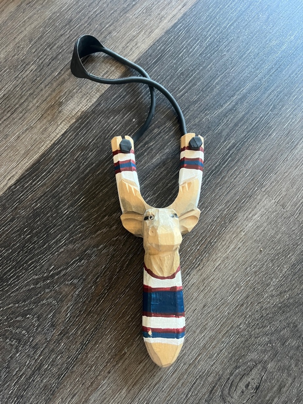 (51) Hand-Painted Wooden Slingshot - Blue & White